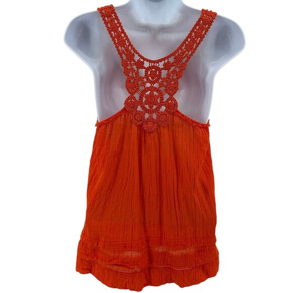Edme & Esyllte Tank Top WMNS S Orange Pullover Crochet Lace Racerback Scoop Neck - Picture 4 of 7